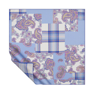 ipekevi - Beyaz Mavi Karnaval Patchwork Tivil İpek Eşarp