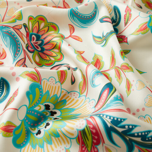 ايشارب حرير تويل تصميم ورود لون أبيض