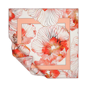 Beyaz Şeftali Manolya Bahçesi Tivil İpek Eşarp - Thumbnail