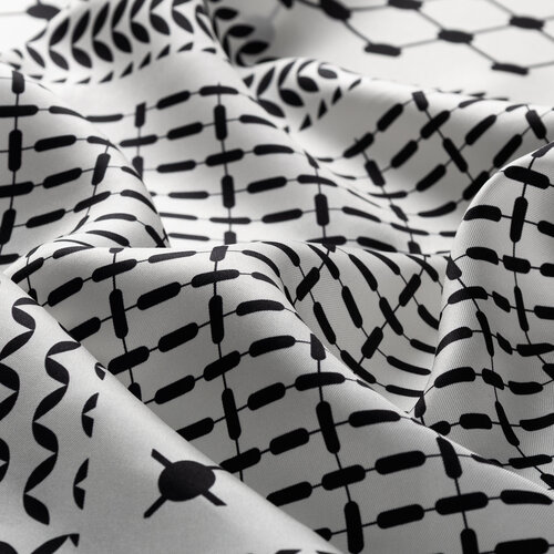 Beyaz Siyah Kefiye Tivil İpek Eşarp