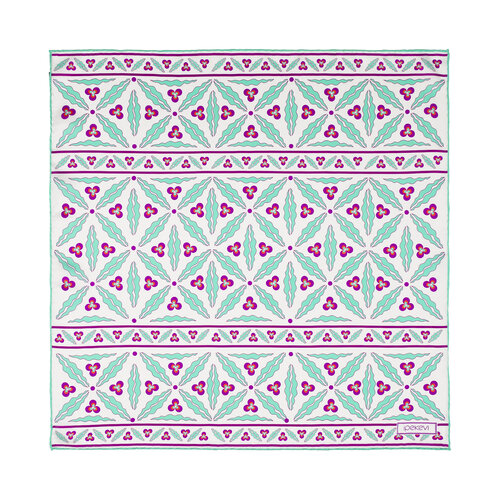 Beyaz Turkuaz Kütahya Çintemani Saten İpek Mendil