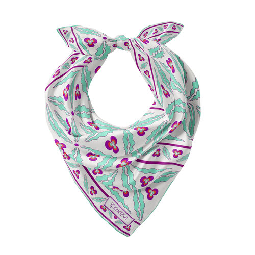 Beyaz Turkuaz Kütahya Çintemani Saten İpek Mendil