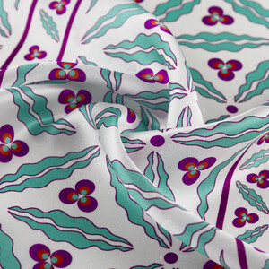 Beyaz Turkuaz Kütahya Çintemani Saten İpek Mendil - Thumbnail