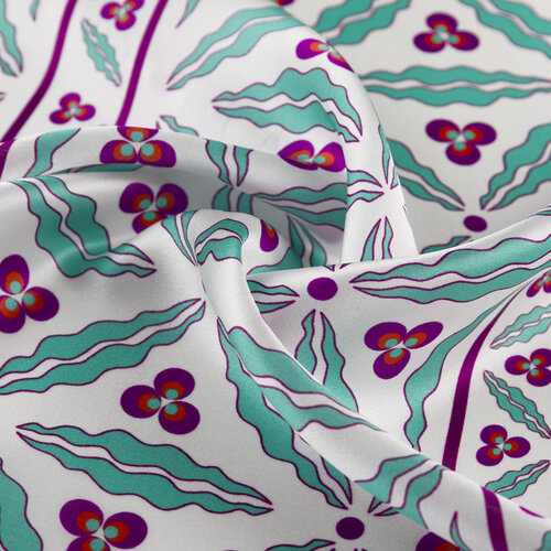 Beyaz Turkuaz Kütahya Çintemani Saten İpek Mendil