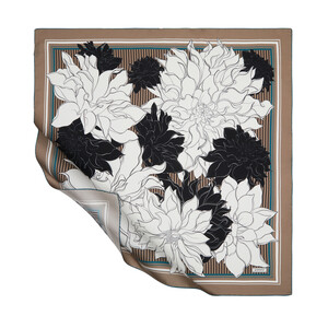 ipekevi - ايشارب حرير تويل تصميم ورود لون أبيض وبيج ipekevi - ايشارب حرير تويل تصميم ورود لون أبيض وبيج