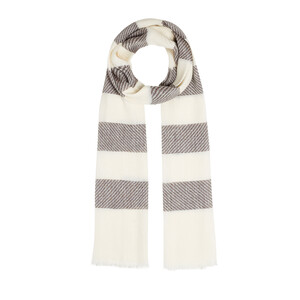 Bitter Coffee Block Striped Linen Cotton Scarf - Thumbnail