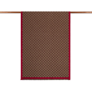 Bitter Coffee Checkered Wool Silk Scarf - Thumbnail