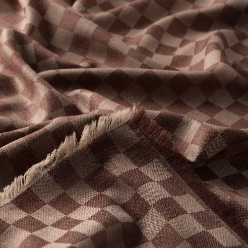 Bitter Coffee Checkered Wool Silk Scarf