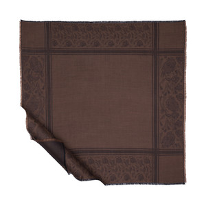Bitter Coffee Floral Print Wool Silk Scarf - Thumbnail