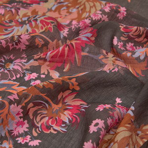 Bitter Coffee Fuchsia Chrysanthemum Print Tencel Scarf - Thumbnail
