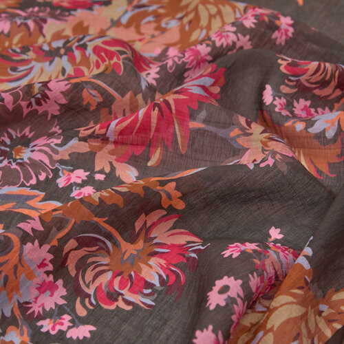 Bitter Coffee Fuchsia Chrysanthemum Print Tencel Scarf