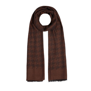 Bitter Coffee Houndstooth Patterned Scarf - Thumbnail