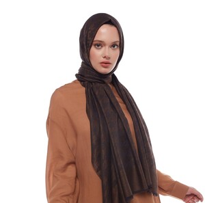 Bitter Coffee Houndstooth Patterned Scarf - Thumbnail