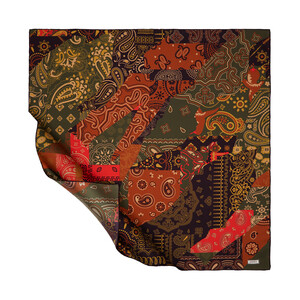 Bitter Coffee Patchwork Patterned Twill Silk Scarf - Thumbnail