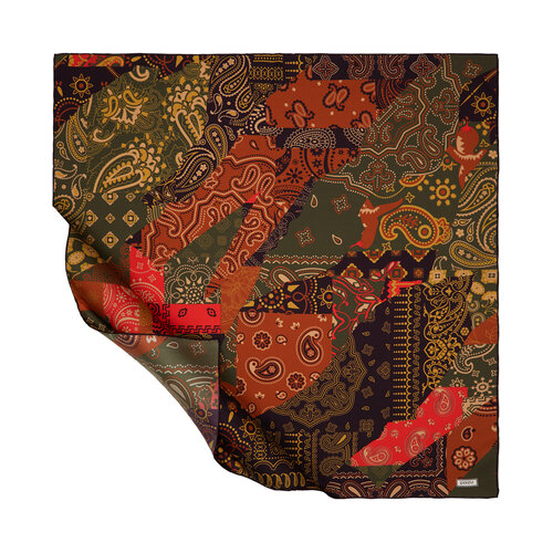 Bitter Coffee Patchwork Patterned Twill Silk Scarf