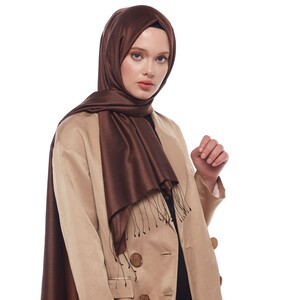 Bitter Coffee Plain Silk Scarf - Thumbnail