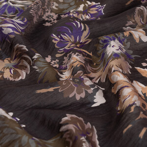 ipekevi - Bitter Coffee Purple Chrysanthemum Print Tencel Scarf (1)