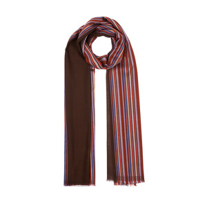 Bitter Coffee Rainbow Striped Cotton Silk Scarf - Thumbnail