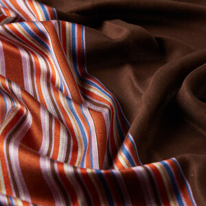 Bitter Coffee Rainbow Striped Cotton Silk Scarf - Thumbnail