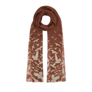 Bitter Coffee Seagull Print Wool Silk Scarf - Thumbnail