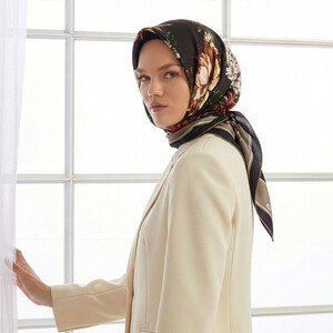 Bitter Coffee Stone Garden Of Eden Twill Silk Scarf - Thumbnail