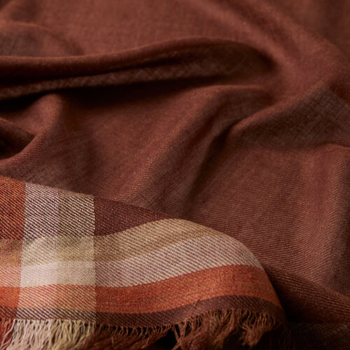Bitter Coffee Tartan Border Wool Silk Scarf