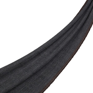 Bitter Coffee Thin Herringbone Wool Scarf - Thumbnail