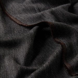 Bitter Coffee Thin Herringbone Wool Scarf - Thumbnail