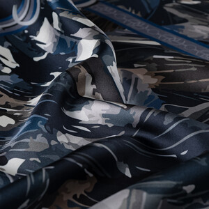 ipekevi - Black Abstract Monogram Twill Silk Scarf (1)