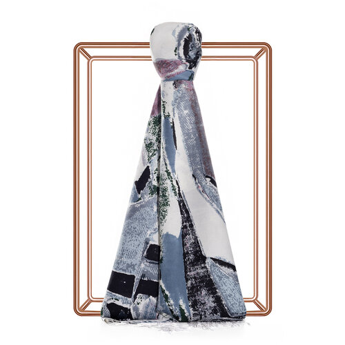 Black Abstract Print Silk Scarf