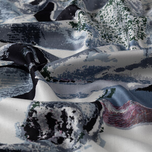 Black Abstract Print Silk Scarf - Thumbnail