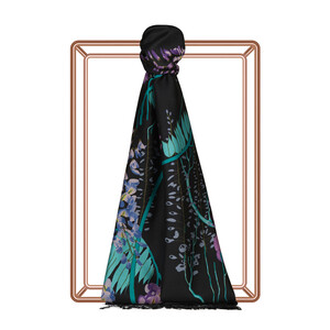 Black Acacia Print Silk Scarf - Thumbnail