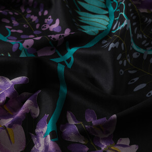 Black Acacia Print Silk Scarf - Thumbnail