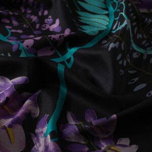 ipekevi - Black Acacia Print Silk Scarf (1)