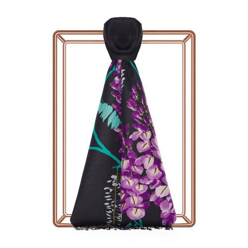 Black Acacia Print Silk Scarf