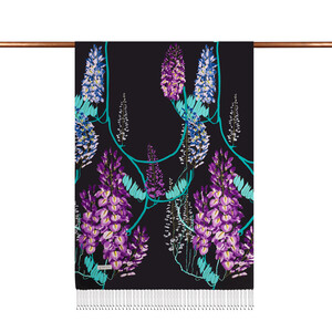 Black Acacia Print Silk Scarf - Thumbnail