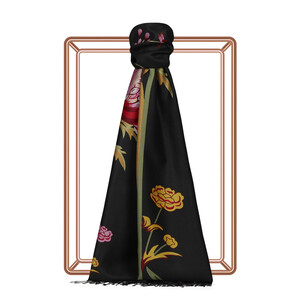 Black Amaryllis Print Silk Scarf - Thumbnail