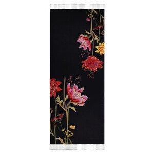 Black Amaryllis Print Silk Scarf - Thumbnail