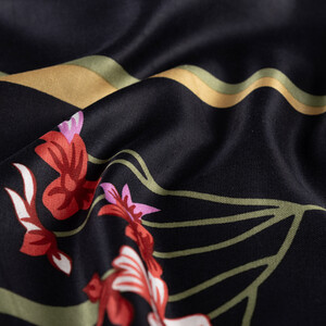 Black Amaryllis Print Silk Scarf - Thumbnail