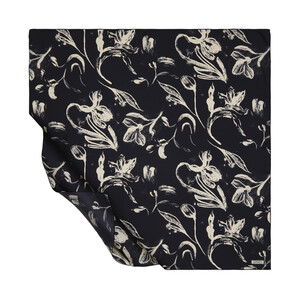 Black Beige Hemerocallis Twill Sİlk Scarf - Thumbnail