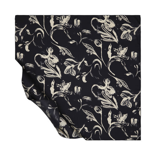 Black Beige Hemerocallis Twill Sİlk Scarf