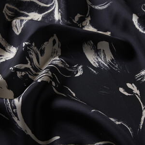 Black Beige Hemerocallis Twill Sİlk Scarf - Thumbnail