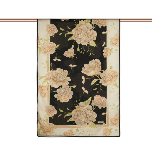 Black Beige Peony Cotton Rayon Scarf