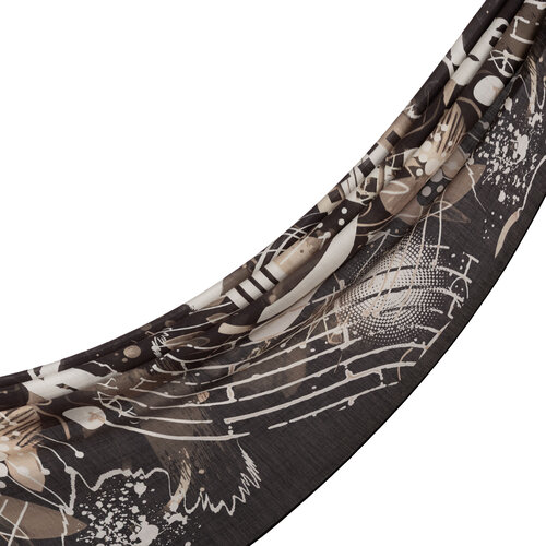 Black Beige Rhapsody Print Tencel Scarf