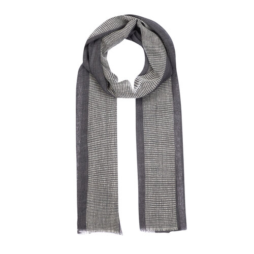 Black Block Cord Wool Silk Scarf