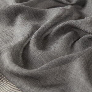 Black Block Cord Wool Silk Scarf - Thumbnail
