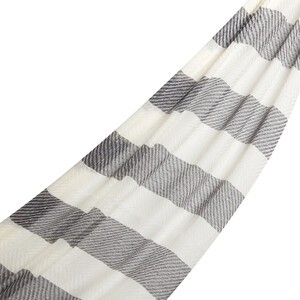 Black Block Striped Linen Cotton Scarf - Thumbnail