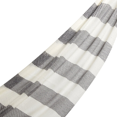 Black Block Striped Linen Cotton Scarf