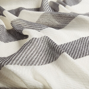 Black Block Striped Linen Cotton Scarf - Thumbnail