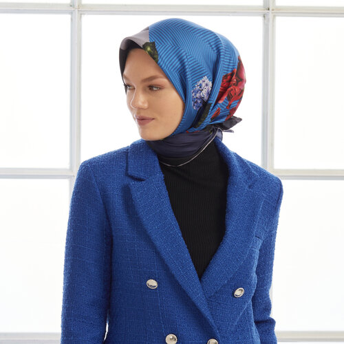 Black Blue Arrangement Twill Silk Scarf